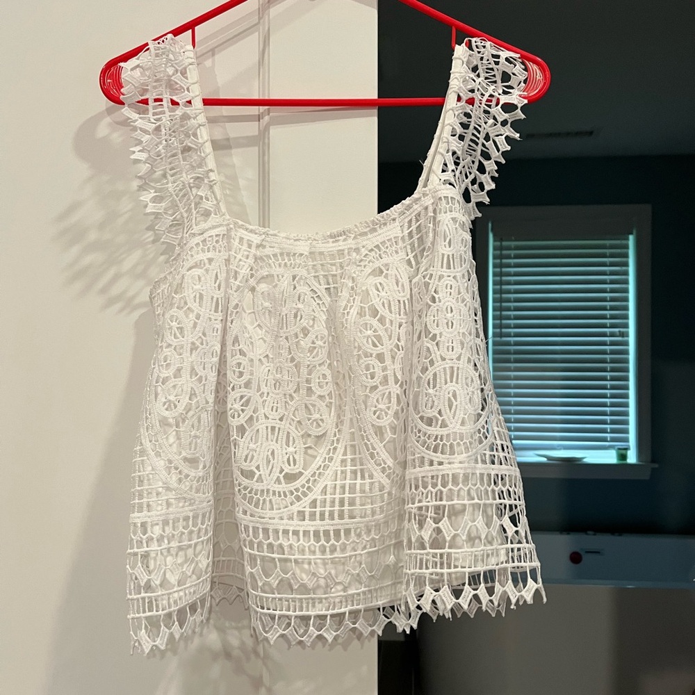 Express Elegant White Crochet Blouse